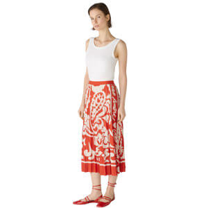 Oui Pleated Patterned Midi Skirt